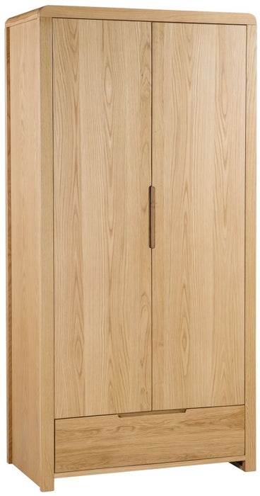 Curve Oak 2 Door 1 Drawer Wardrobe
