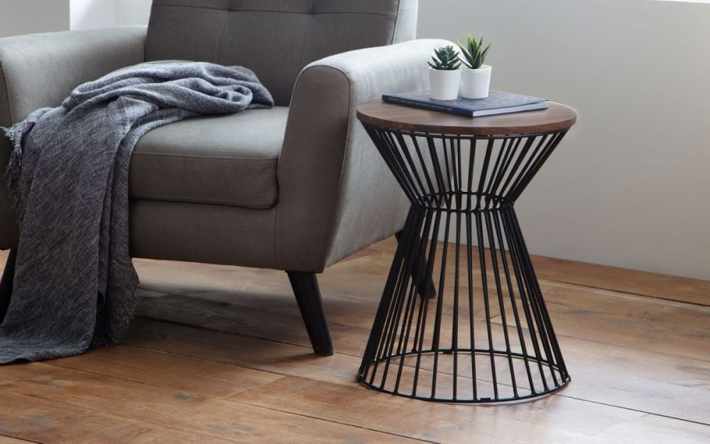 Jersey Walnut Round Wire Lamp Table