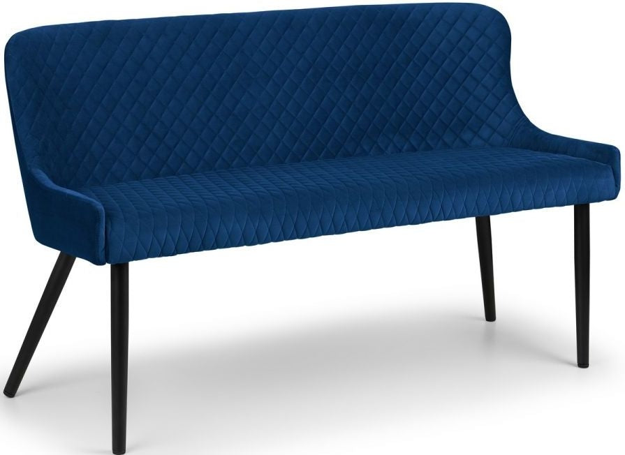 Luxe Blue Velvet Fabric High Back Bench