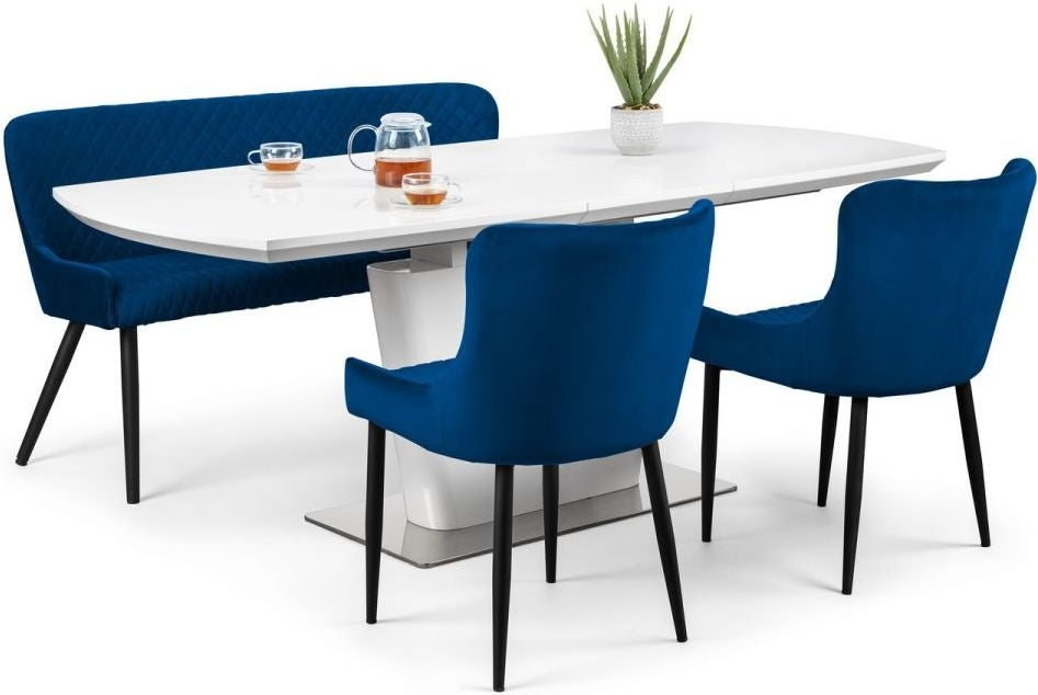 Luxe Blue Velvet Fabric High Back Bench