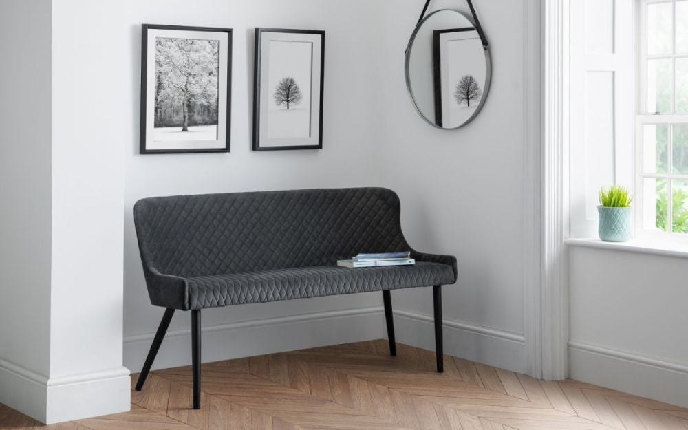 Luxe Grey Velvet Fabric High Back Bench