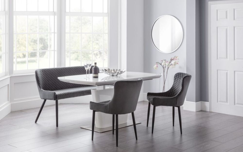 Luxe Grey Velvet Fabric High Back Bench
