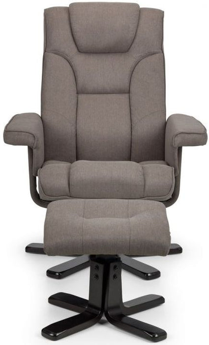 Malmo Mid Grey Fabric Swivel Recliner Chair with Footstool