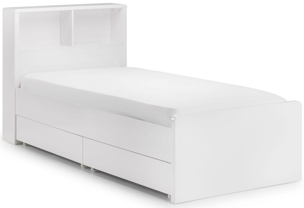 Manhattan White High Gloss Bookcase Bed