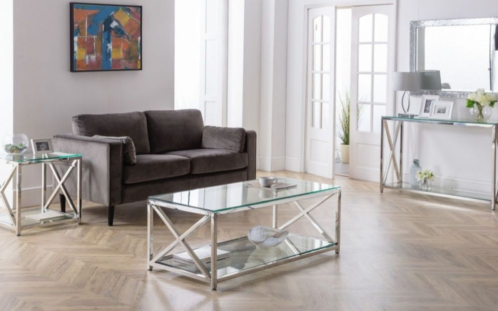 Miami Glass and Chrome Console Table