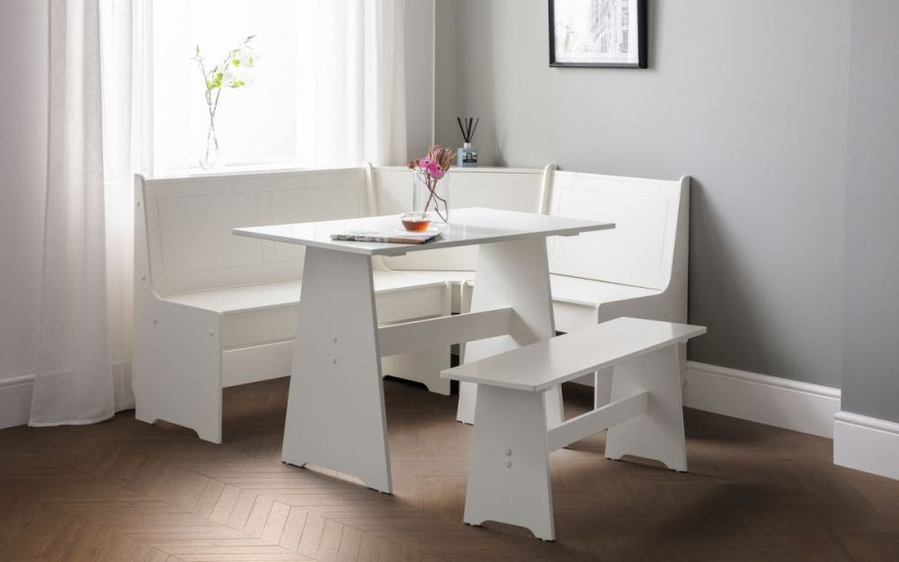 Newport Surf White 4 Seater Corner Dining Set with 2 Benches and Table