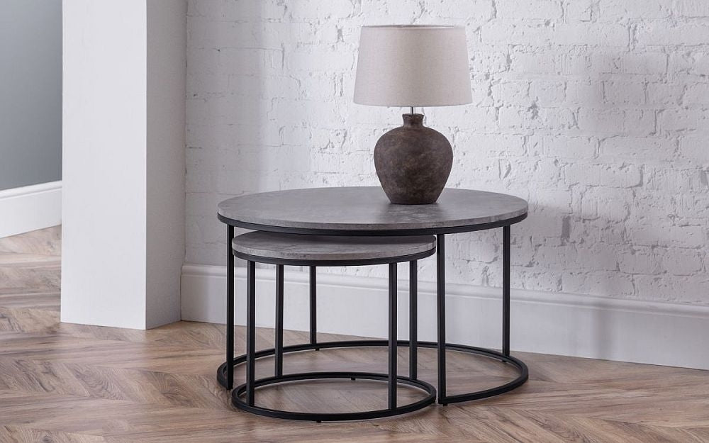 Staten Concrete Effect Round Nest of 2 Coffee Tables