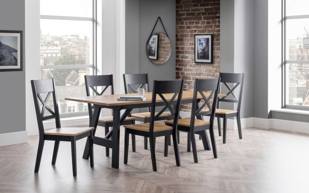 Hockley Black and Oak 6 Seater Dining Set with 6 Chairs