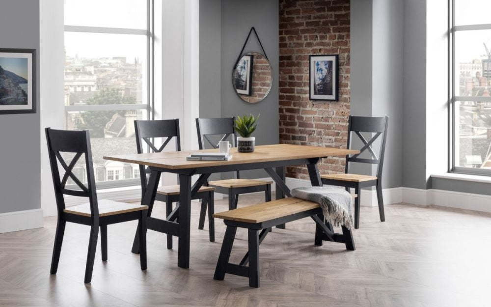 Hockley Black and Oak 4-6 Dining Table Set with 4 Chairs and Bench