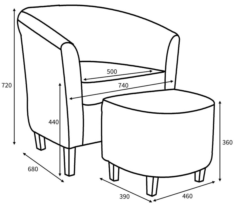 Tweed Grey Tub Chair and Stool Set