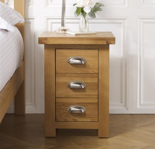 Woburn Rustic Oak 3 Drawer Bedside Cabinet