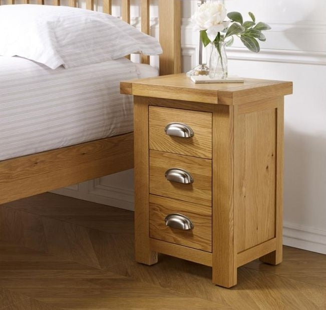 Woburn Rustic Oak 3 Drawer Bedside Cabinet
