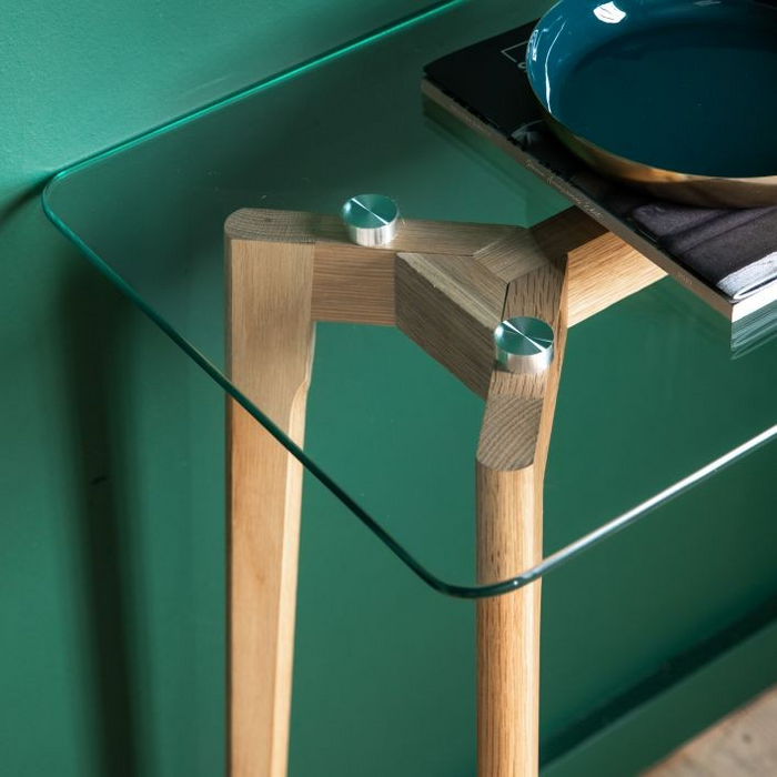 Blair Glass and Black Oak 90cm Console Table