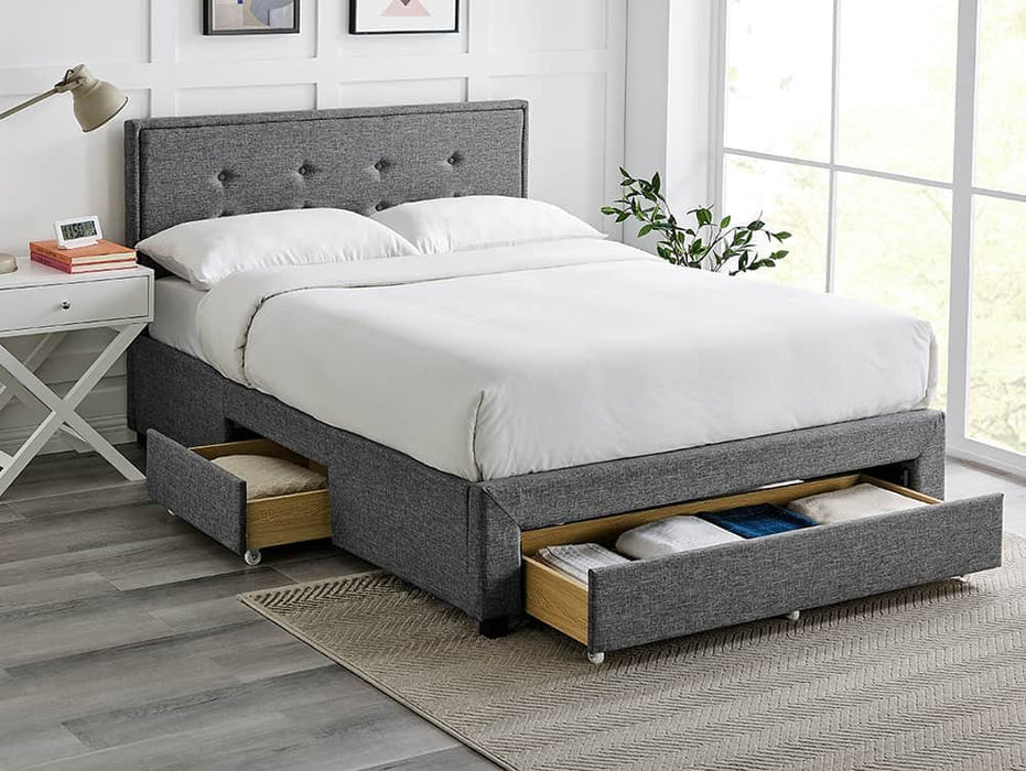 Limelight Florence 4ft6 Double Grey Fabric 3 Drawer Bed Frame