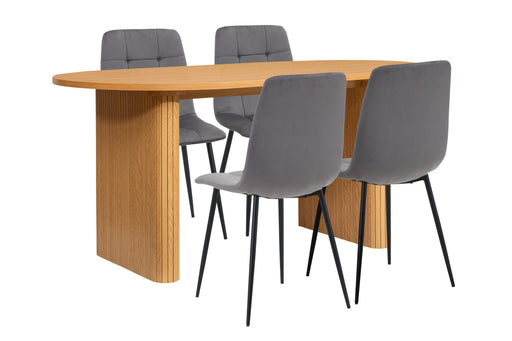 Birlea Axel Oval Fluted Dining Table With 4 Chairs Oak