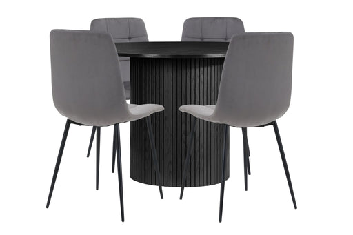 Birlea Axel Round Fluted Dining Table with 4 Chairs Black
