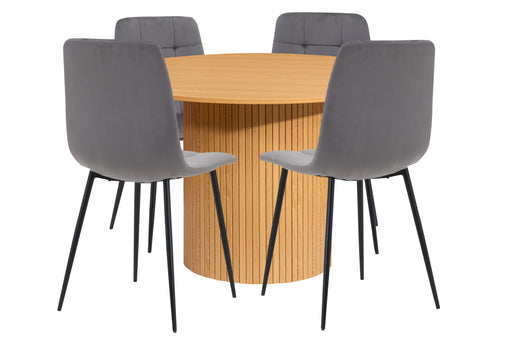 Birlea Axel Round Fluted Dining Table with 4 Chairs Oak
