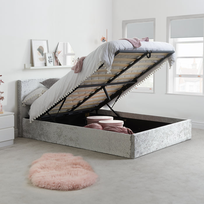 Birlea Berlin King Ottoman Bed Steel Crushed Velvet