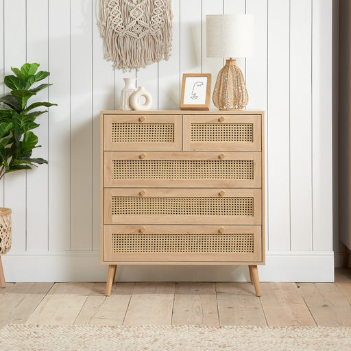 Birlea Croxley 5 Drawer Rattan Chest Oak
