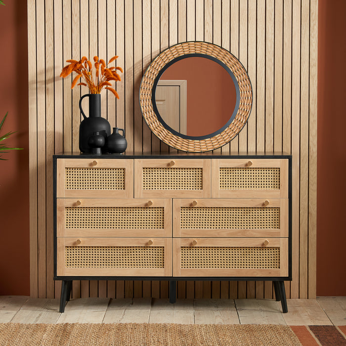 Birlea Croxley 7 Drawer Rattan Chest Black