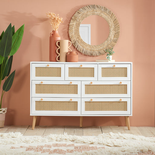Birlea Croxley 7 Drawer Rattan Chest White