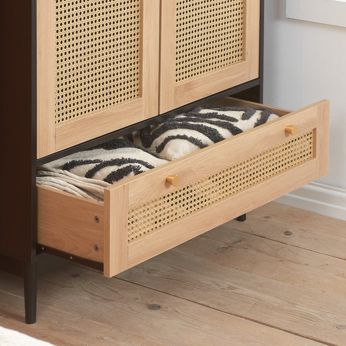 Birlea Croxley 2 Door 1 Drawer Rattan Wardrobe Black