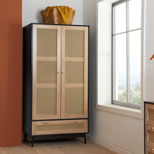 Birlea Croxley 2 Door 1 Drawer Rattan Wardrobe Black