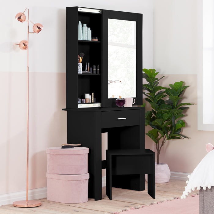 Birlea Evelyn 1 Drawer Sliding Mirror Dressing Table Black