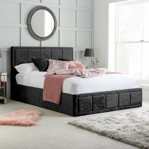 Birlea Hannover King Ottoman Bed Black Crushed Velvet