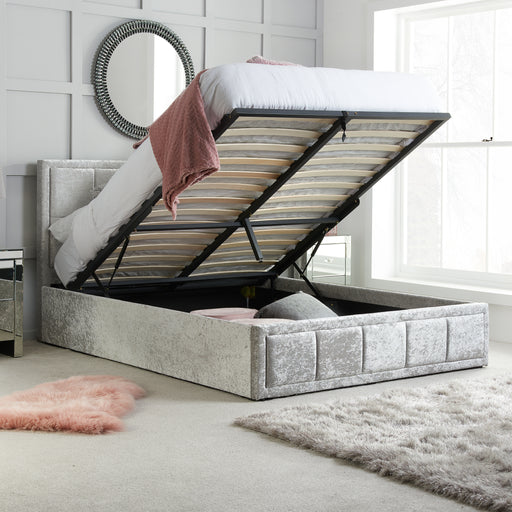 Birlea Hannover King Ottoman Bed Steel Crushed Velvet