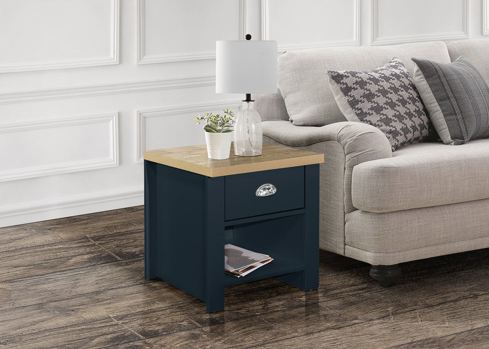 Birlea Highgate 1 Drawer Lamp Table Navy Blue & Oak