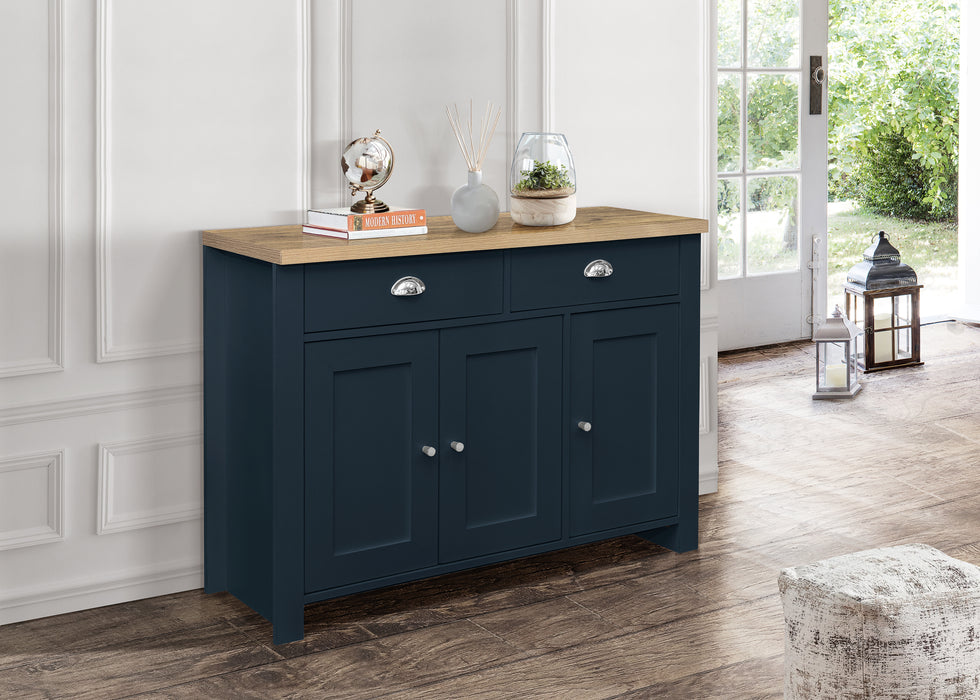 Birlea Highgate 3 Door 2 Drawer Sideboard Navy Blue & Oak