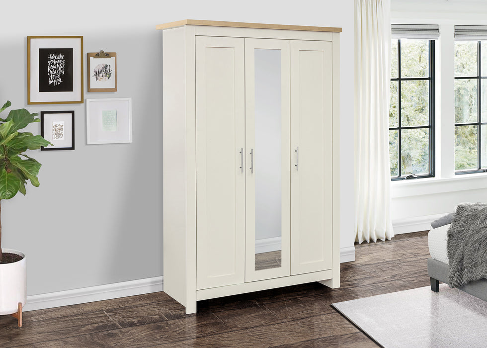 Birlea Highgate 3 Door Wardrobe With Mirror Cream & Oak