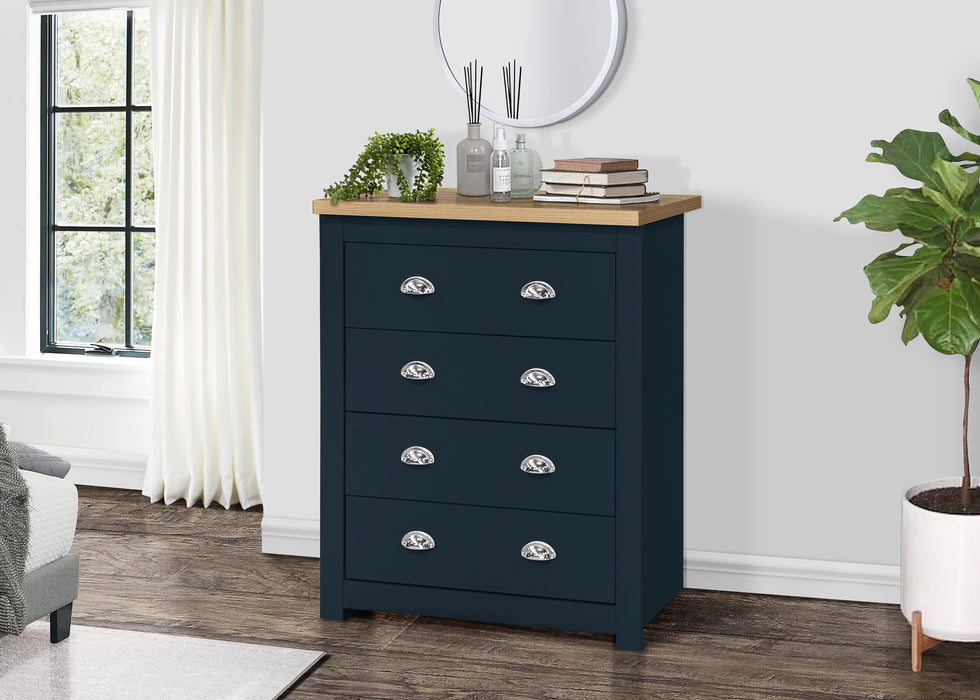 Birlea Highgate 4 Drawer Chest Navy Blue & Oak