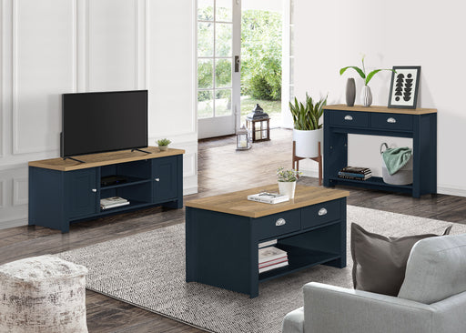 Birlea Highgate 2 Drawer Coffee Table Navy Blue & Oak
