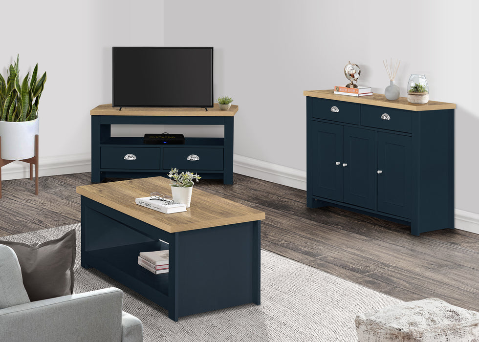 Birlea Highgate 3 Door 2 Drawer Sideboard Navy Blue & Oak