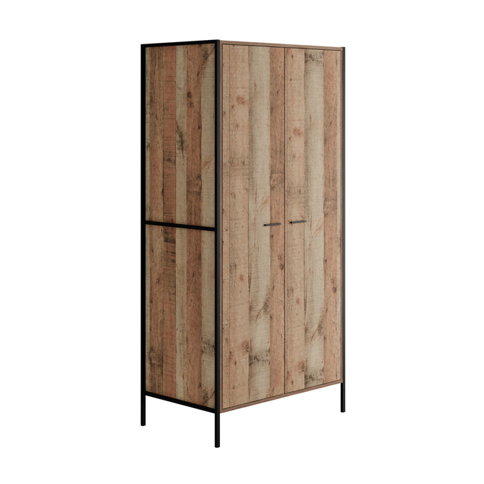Double R Hoxton Hoxton Distressed Oak Effect Double Wardrobe — Trafalgar Furniture