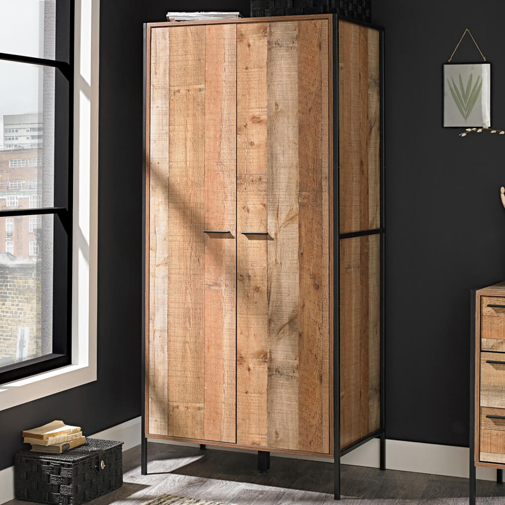 Hoxton Distressed Oak Effect Double Wardrobe — Trafalgar Furniture
