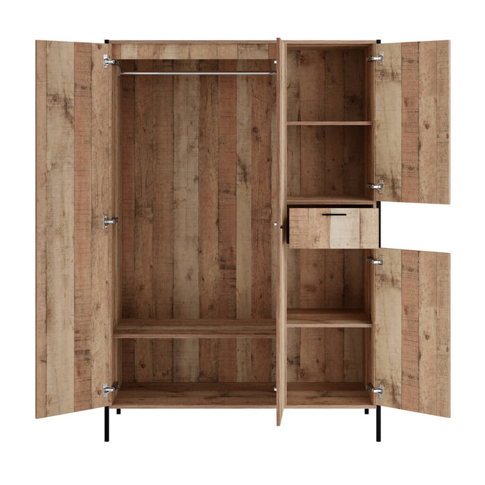 Hoxton Distressed Oak Effect Triple Wardrobe