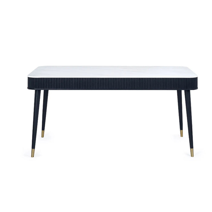 LOUIS BLACK FLUTED STONE TOP DINING TABLE WITH DRAWERS