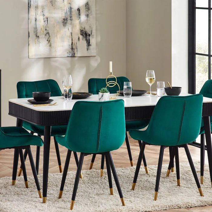 LOUIS BLACK FLUTED STONE TOP DINING TABLE WITH DRAWERS