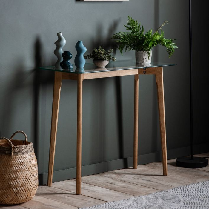 Blair Glass and Black Oak 90cm Console Table